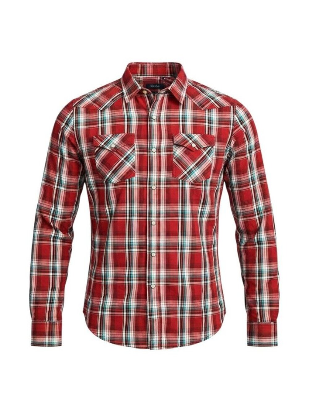 Old Navy Mens Red Plaid Pearl Snap Slim Fit Long Sleeve Western Shirt Size L